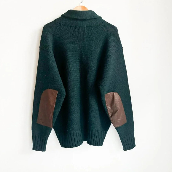 Vintage Polo Ralph Lauren Forest Green Wool Pullover with Leather Patches XL - Picture 4 of 10